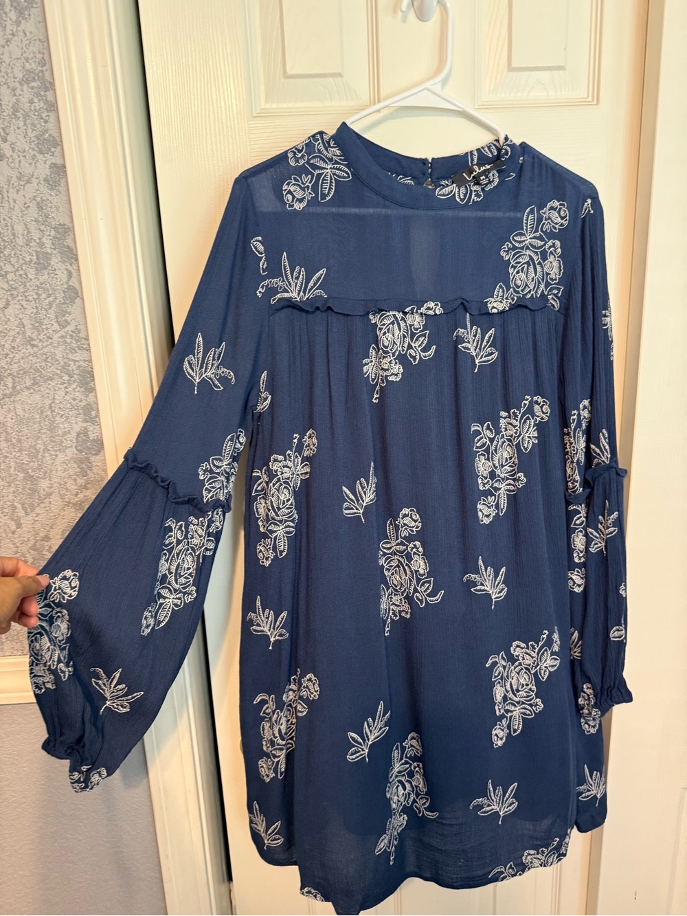 Lulu's Navy Blue Floral Embroidered Top